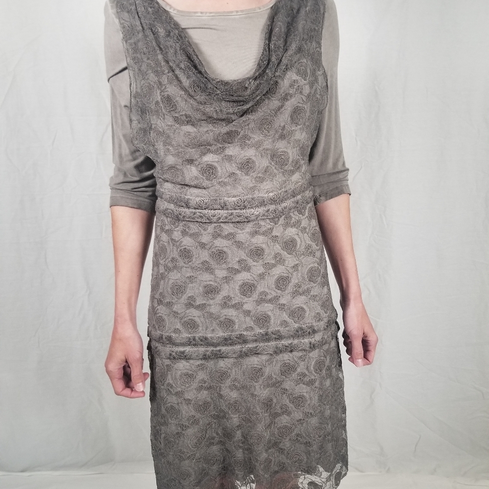 Urban Mango Grey 3/4 Sleeve Lace & Jersey Dress